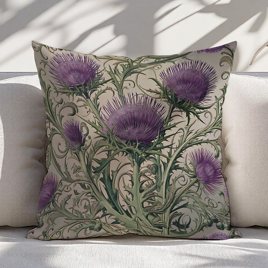 TEMU 1 taie d'oreiller violette style - Housse de coussin vintage double face, fermeture éclair, écossais beige et vert délavé, pour lit canapé
