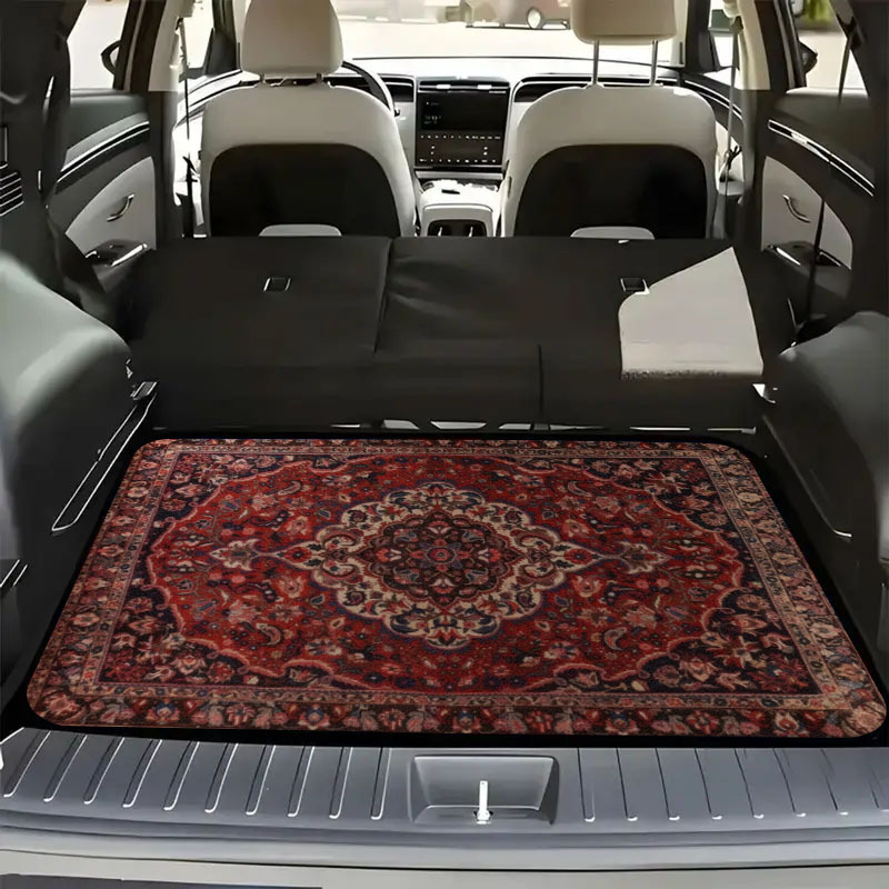 TEMU 1pc Retro Persian Carpet Printed Car Trunk Mat - Durable Polyester Floor Mat, Safe And Practical For , Lifting, And Secure Cargo Storage, Car