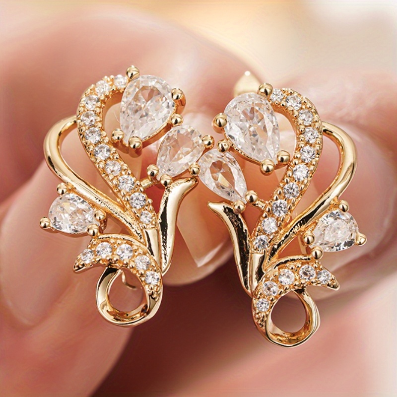 E-shop Modische goldene Creolen mit Einsatz aus synthetischem Zirkonia, Blumenohrringe für Damen, für , Vintage-Schmuck