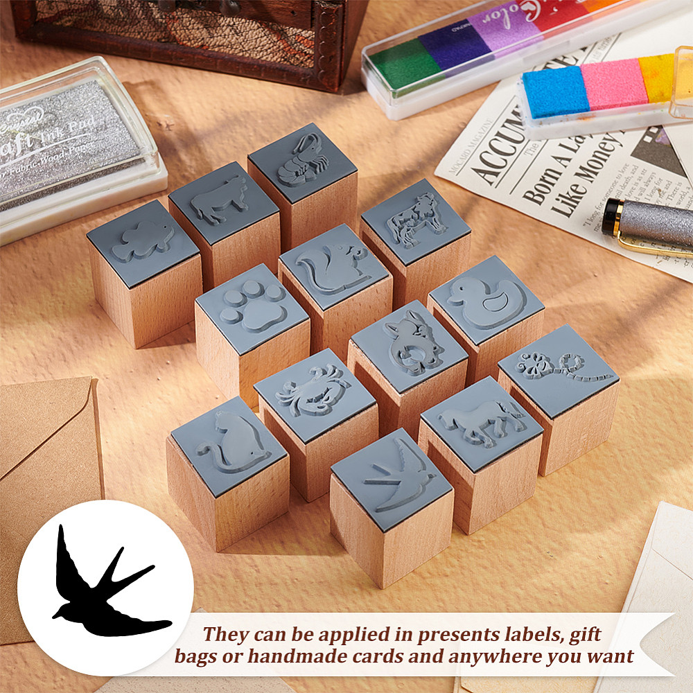 Wooden Stamps with Rubber for Crafting