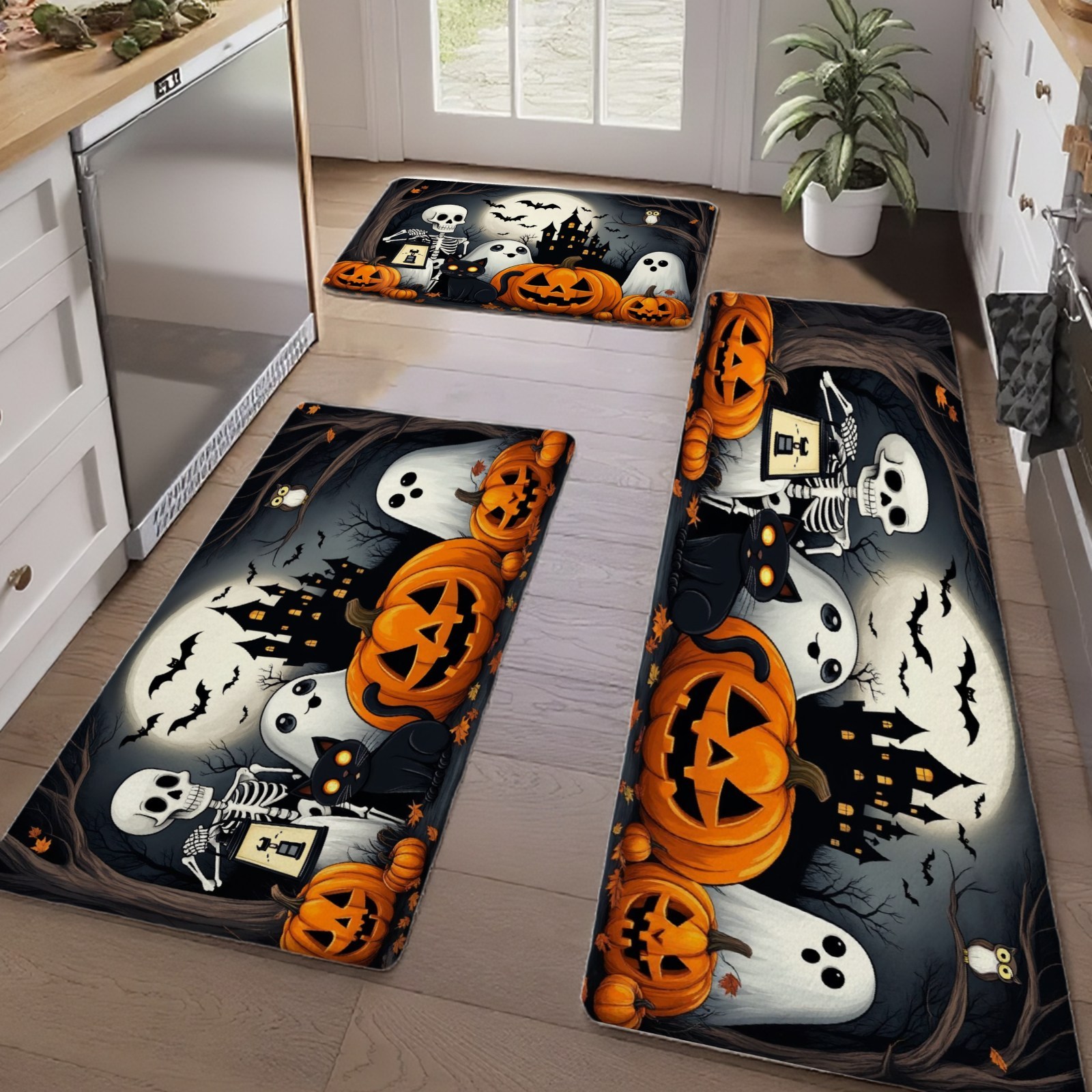 TEMU Door Mat, Halloween Welcome Door Mat, Kitchen Flannel Mat, Home Decor For Front Door, Kitchen, Bathroom, Halloween Pumpkin , Great Halloween Gift For .
