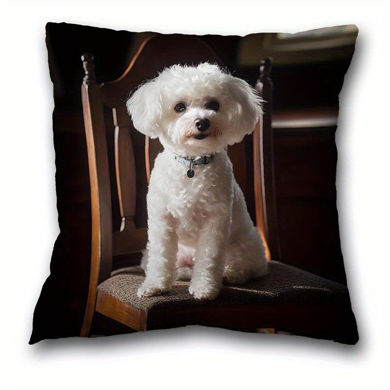 

1pc Cute White Puppy Print Plush Pillow Case 17.7"x17.7" - Animal Theme Home Decor, Cozy Bedroom Accent, Polyester, Machine Washable (pillow Insert Not Included), Dog Decor