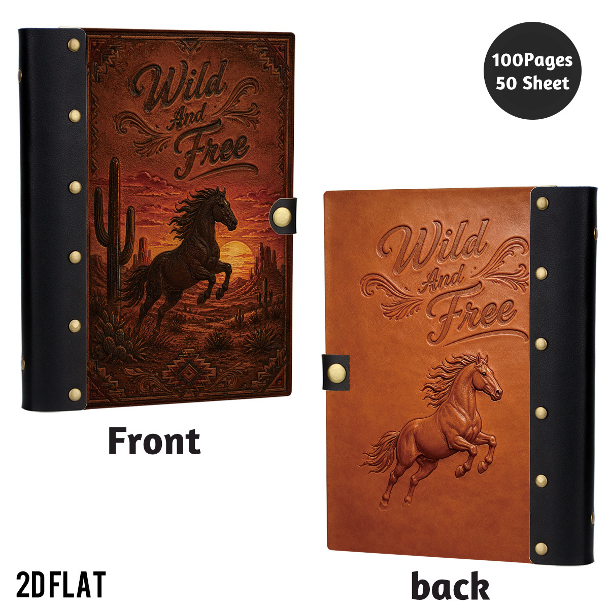 TEMU 1pc Western Cowboy Wild Horse & Notebook - Hardcover Lockable Cover Suitable For Travel Journals, Outdoor Hobby Drafts, Cowboy Gifts, Adventure