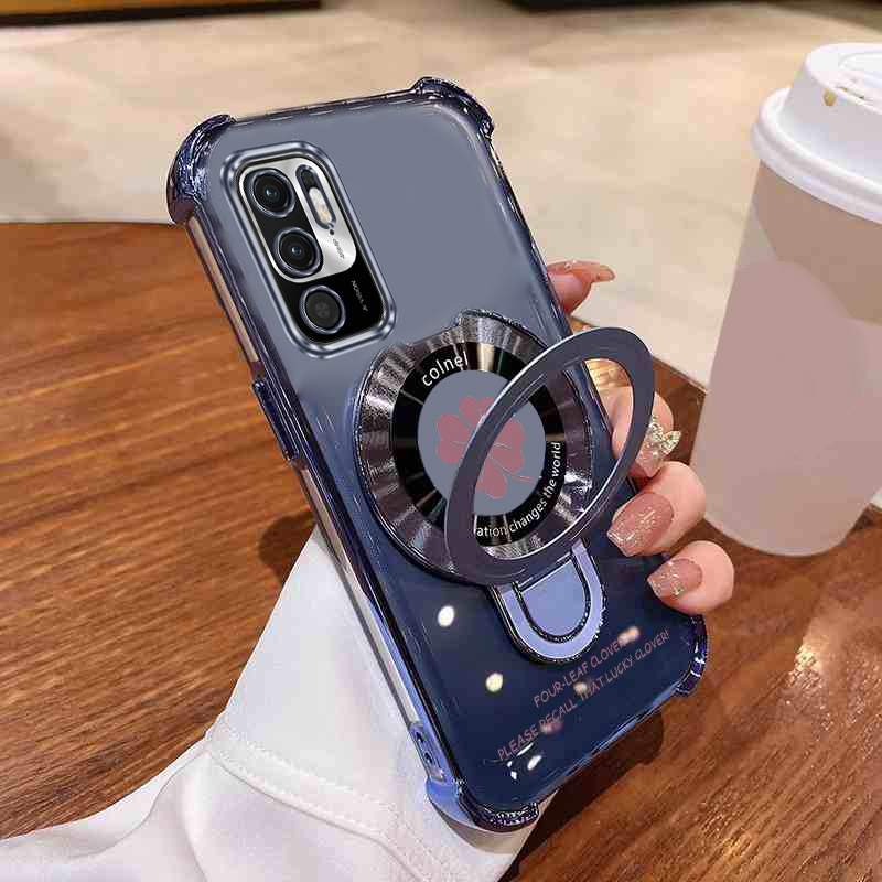 TEMU Phone Case - Transparent Clover Magnetic Phone Holder Case For Xiaomi Redmi Note 10 5g Anti-knock Shockproof Back Cover