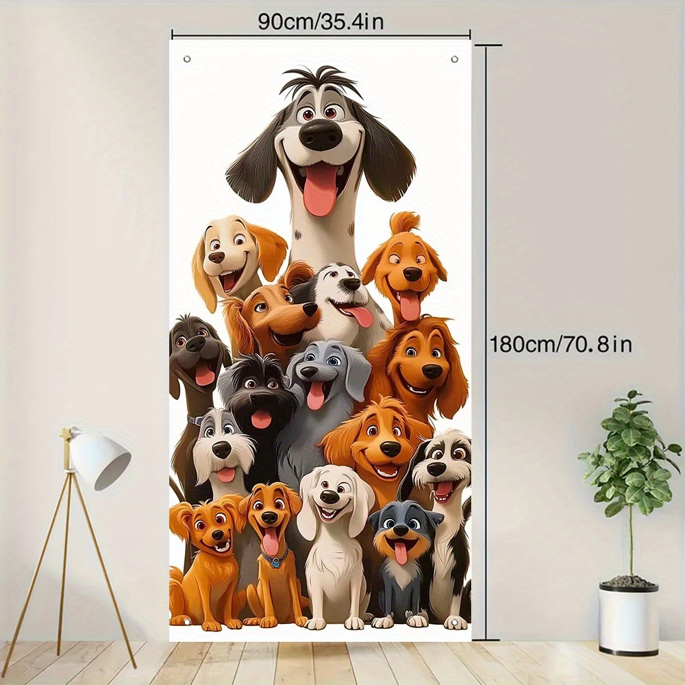 TEMU 2d Door Banner, 1pc Cartoon Dog Group Photo Door Banner - 35.4x70.8 Inch Polyester No-electricity Party Decoration For Weddings, Birthdays,
