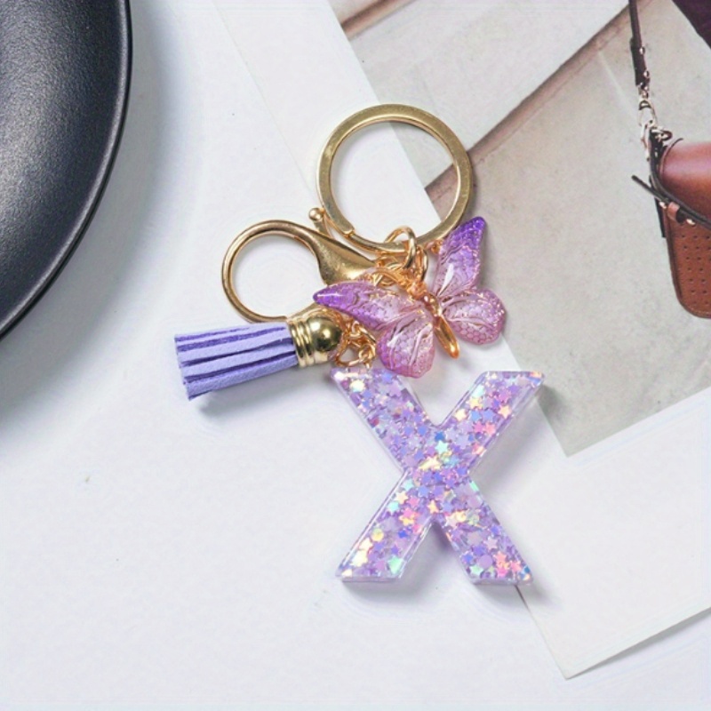 Porte-clés En Forme De Papillon En Forme De Lettre De L'alphabet En Résine époxy Avec Initiale, Organisateur De Porte-clés, Ornements De Sac à Dos Avec Paillettes D'amour, A, Siehe Beschreibung