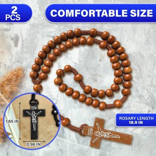 2pcs wooden beads rosary necklace handmade wooden crosses pendant necklace cross necklace for men tan and black cross necklace for women with adjustable necklace chain