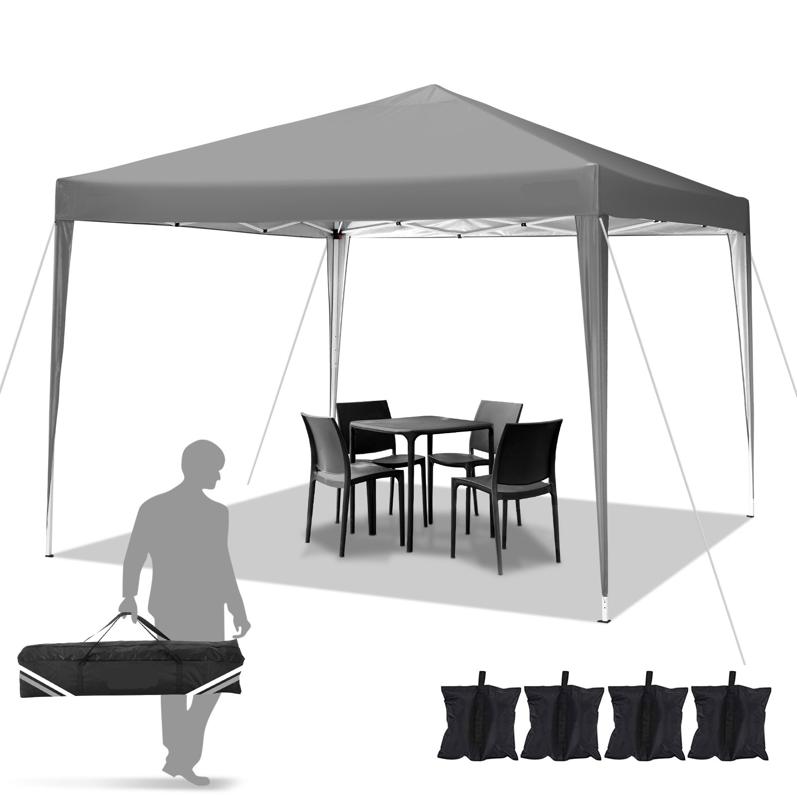 10x10FT Pop-up šotor, komercialni baldahin, zložljiv paviljon, brez stranskih sten, z prenosno in peskovimi vrečkami, enostavno namestiti,