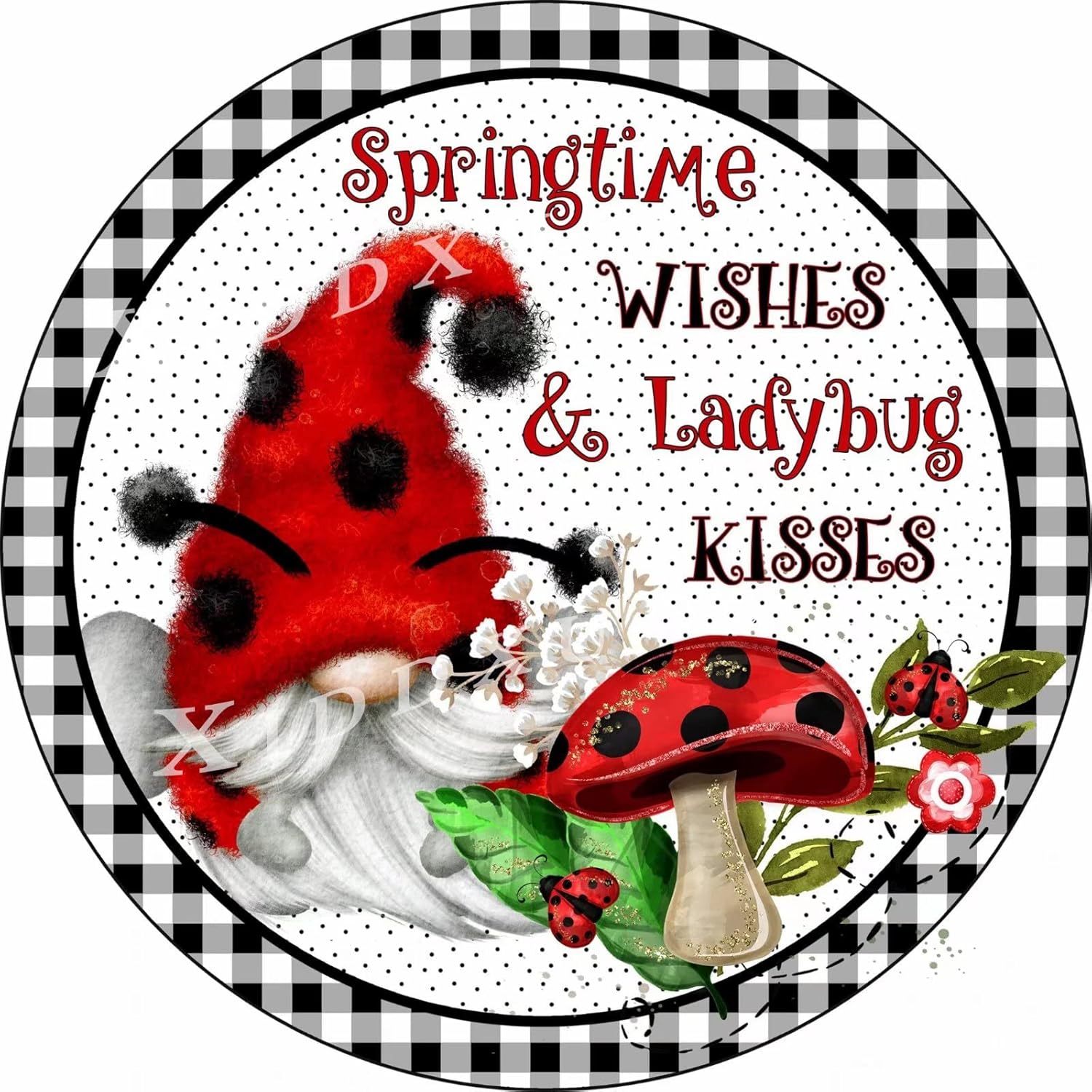 

Ladybug & Gnome Metal Wreath Sign - 7.8" Round, Rustproof & Waterproof For Indoor/outdoor Decor | Home, Bar, Cafe