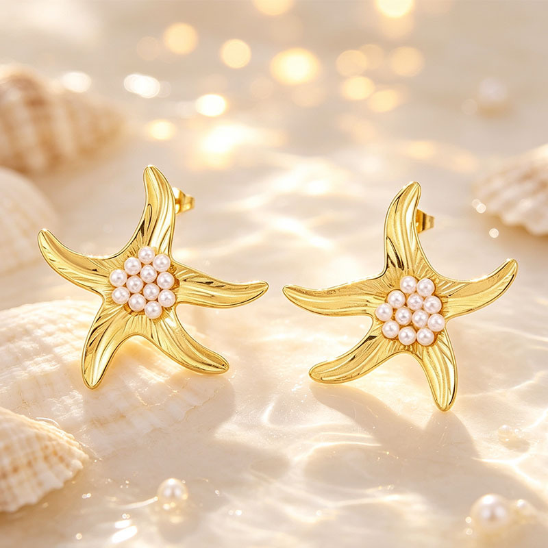 Elegant Starfish Stud Earrings, 304 Stainless Steel