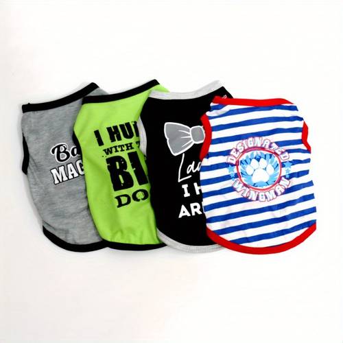 4pcs summer clothes cute print vest male dog sports t shirt pet thin shirt