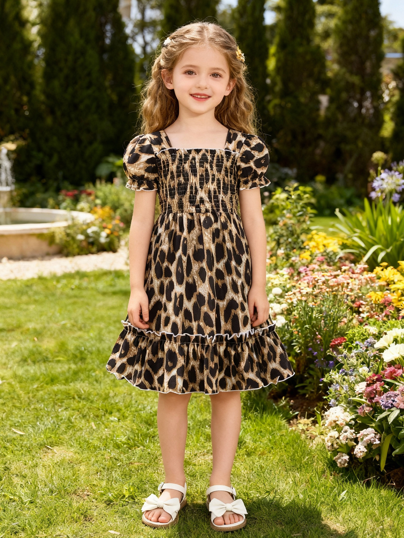 young girl's long brown dress flowers short ruffled sleeves kids sold on Temu United States 24 Months) Toddler Kids