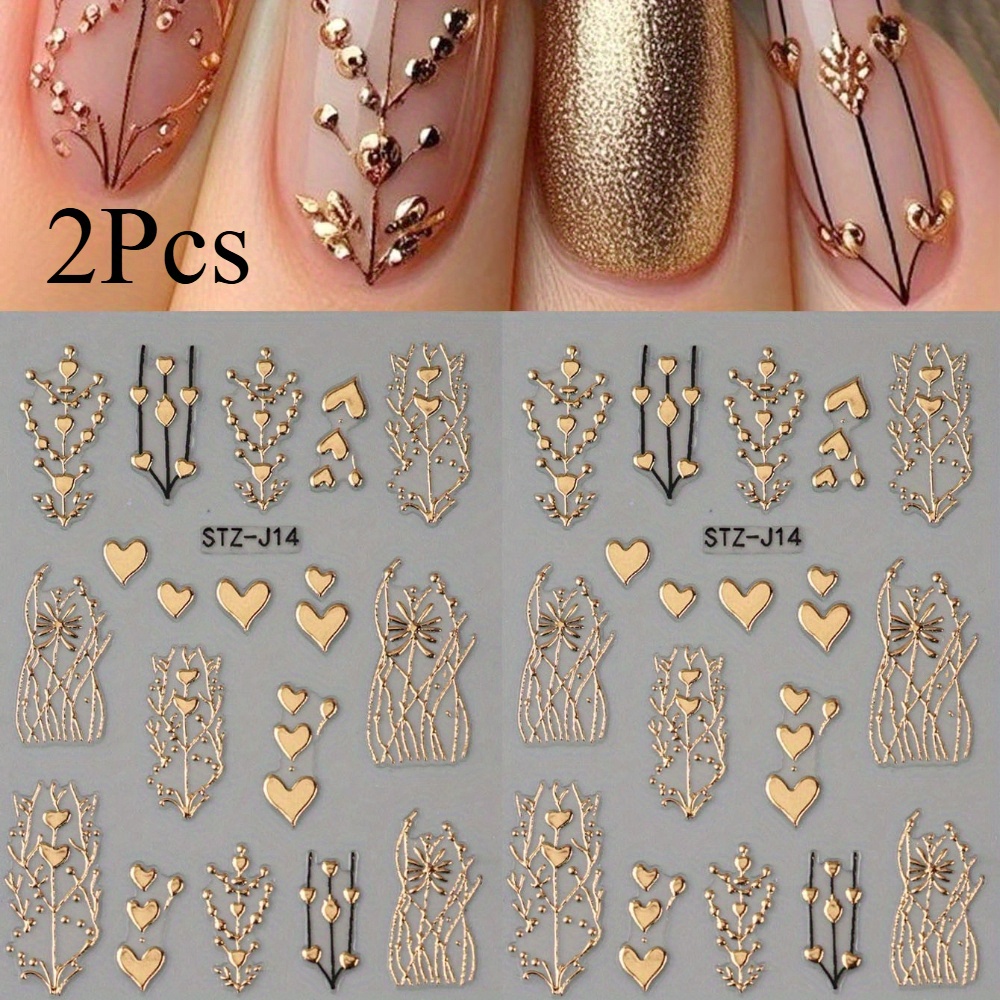 Set Of 2 Three-dimensional Stickers For Nails, Featuring Glittery Designs. Self-adhesive For Nail Art Decals Are Perfect For Wedding Decorations
