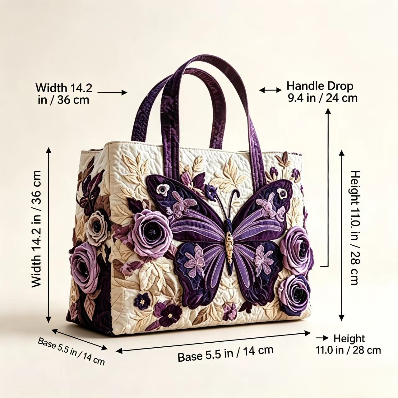 TEMU Retro Purple Rose Quilted Tote Bag, Fashionable Printed Large-capacity Shoulder Bag, Suitable For Light Luxury Commuting And Daily Shopping