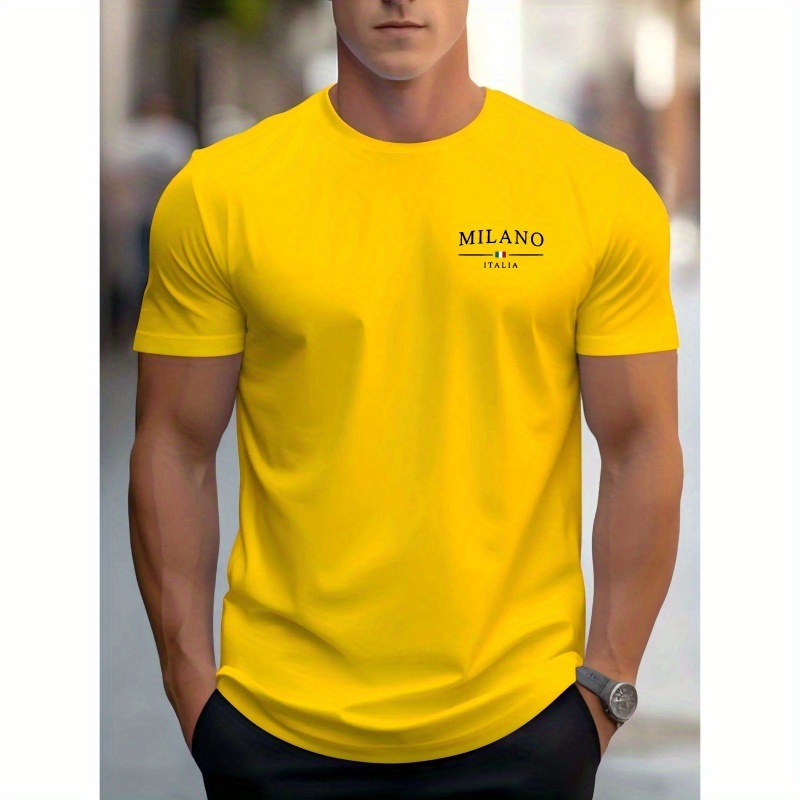 

Milanitalia Men's T-shirt - Casual & Trendy Short-sleeved, Round Neck Top With "" Print - Lightweight Polyester , Ideal For Summer Wear, Spring Casual Top|casual Fashion Top|smooth Texture Shirt