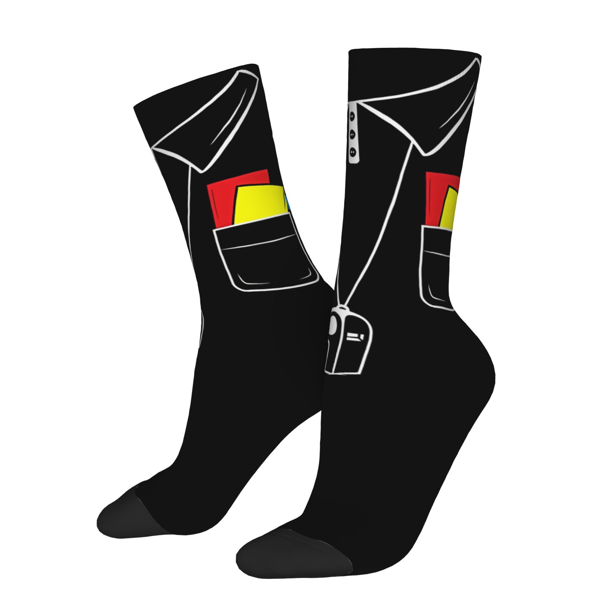 TEMU 1 Pair Hip Hop Vintage Soccer Referee Costume Men's Compression Socks Unisex Referee Theme Harajuku Pattern Printed Funny Novelty Wear Sock Gift