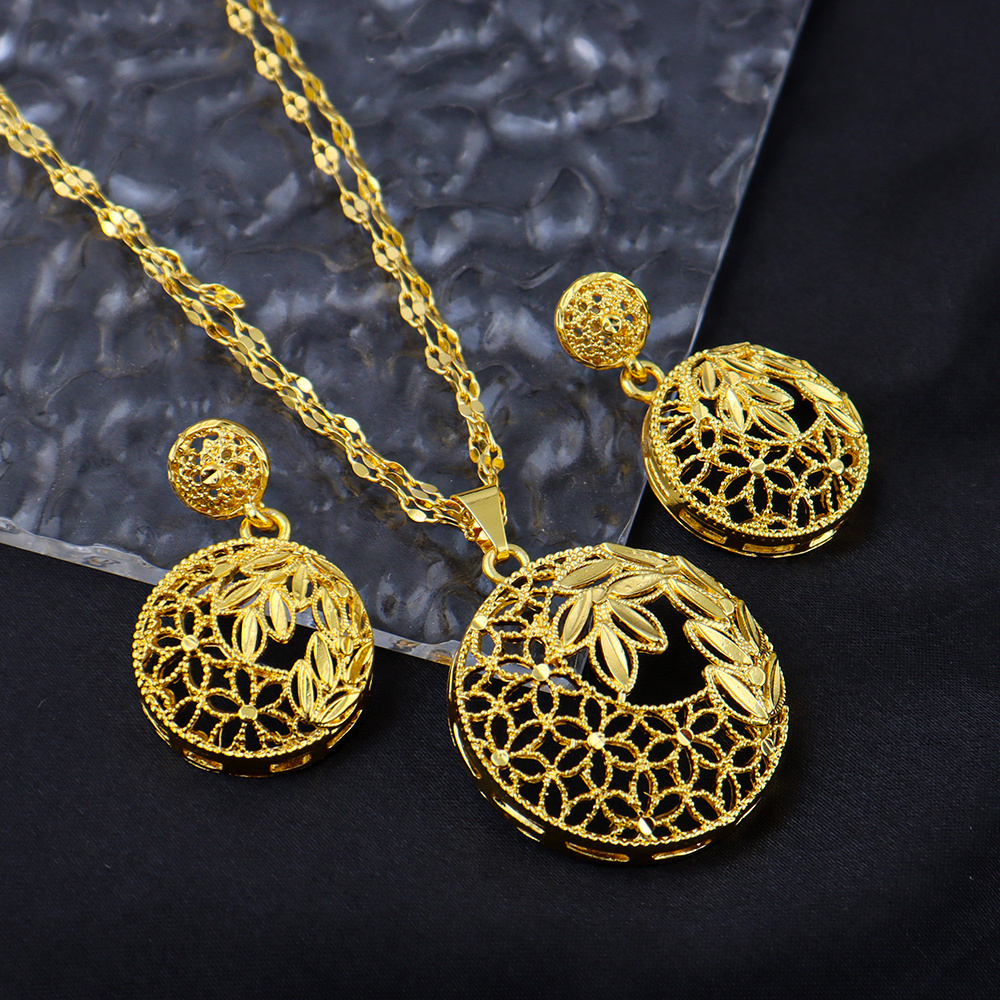 TEMU Parure Collier et Boucles d'Oreilles Femme Plaqué Or 24K - Bijoux Géométriques Arabes Idéaux pour Mariages, Fêtes, Cadeaux de Noël - Ensemble