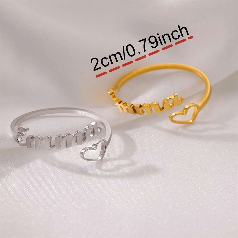 Custom Heart Name Open Ring for Women - Daily Wear Gift