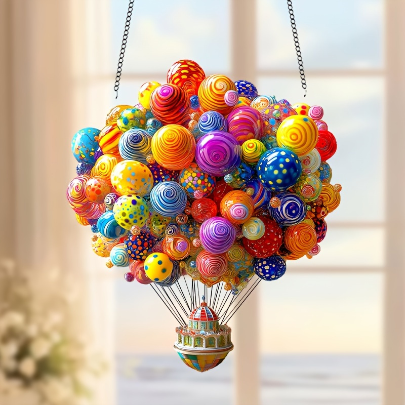 

Valentine's Day Love-themed Hot Air Balloon Suncatcher, 7"x8", Vibrant Window Hanging Decor, For Garden, Outdoor, Cafe & Club Celebrations