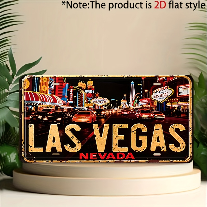 TEMU Ornement décoratif plat 2D - pour décoratif uniquement, 1pc Panneau et ornement décoratif en métal Vintage Las Vegas, 12 X 6 pouces, Décoration
