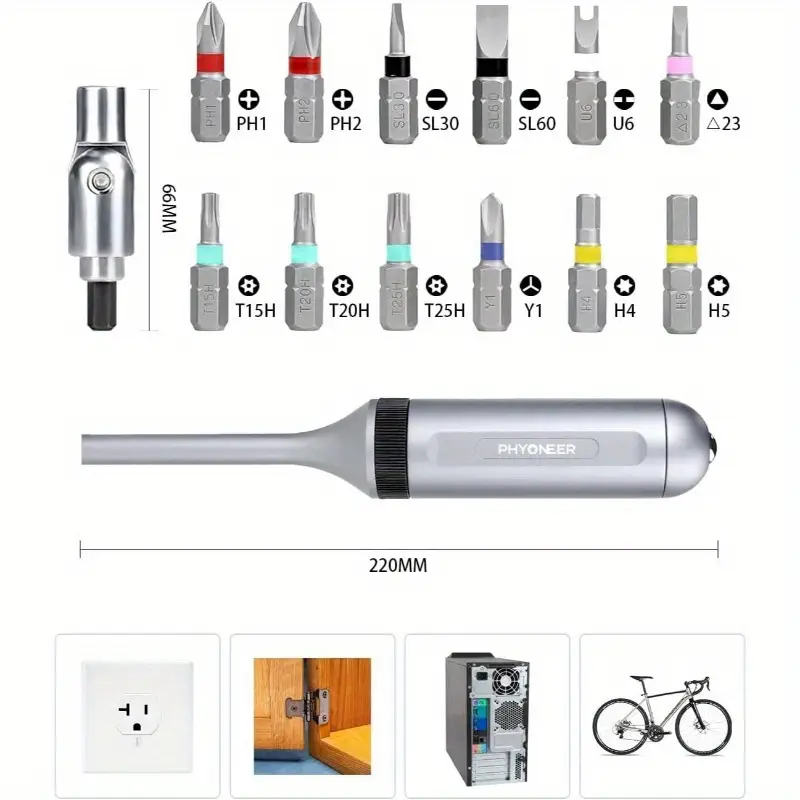 13-in-1 ratcheting screwdriver set with 12 s2 steel driver bits, magnetic storage & converter - heavy-duty aerospace aluminum handle, ratcheting mechanism for smooth torque transfer - cordless operation, ergonomic grip for household & automotive use - ideal for diy, professional tool kit (no power required), ph22 bits, wood cabinets repairs, precision screwdriver set, tool set, screw driver set Product details 2