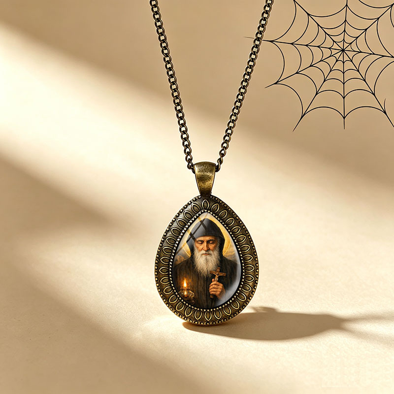 TEMU 1pc Collana Vintage Religiosa Santo Monaco Cupola di Vetro Pendente a Unisex Versatile Catena Clavicle Accessorio Regalo