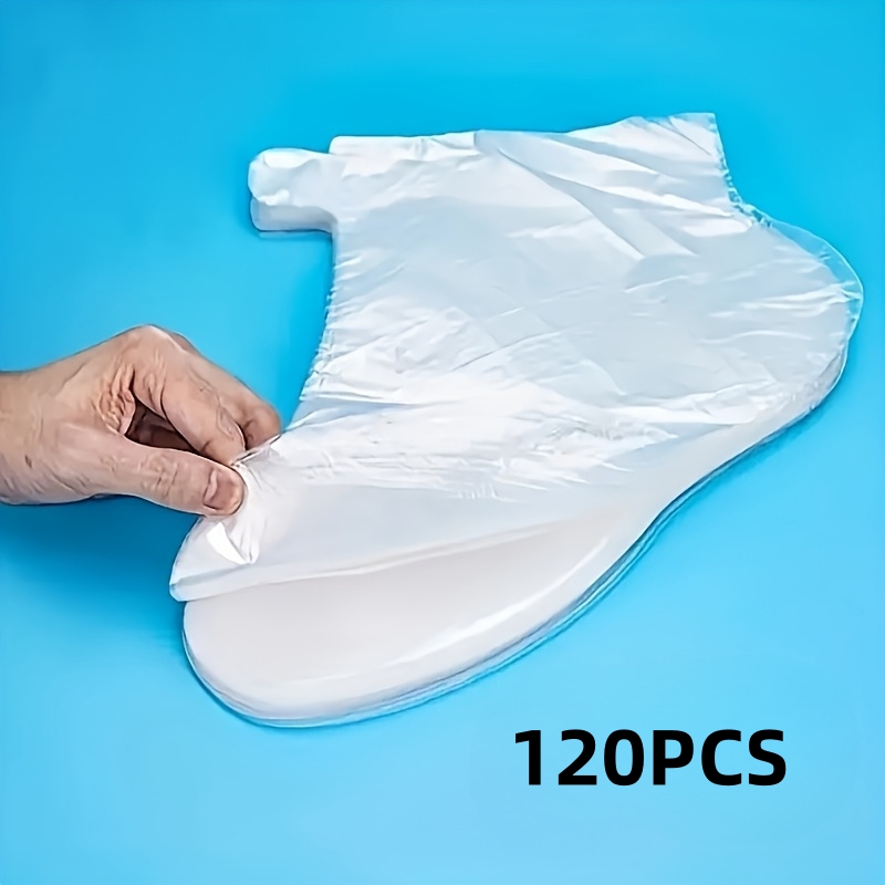 TEMU 120 piezas de forros de calcetines de plástico desechables para mascarilla de pies, cubiertas de botines de plástico transparente para pies,