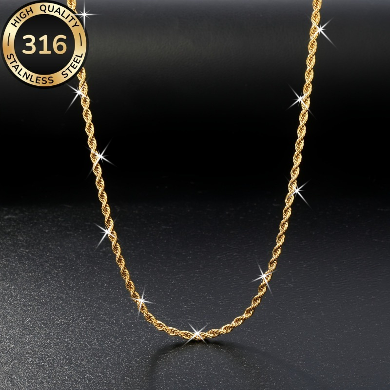 TEMU 1pc High Quality Stainless Steel Anti-allergy Twist Necklace 2mm Chain, Wear Style, Unisex Clavicle Chain, Suitable For Everyday And Formal
