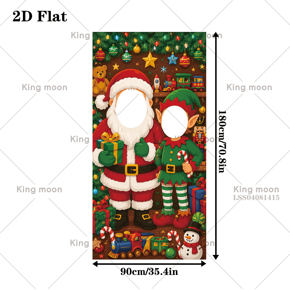 TEMU 2d Flat, 2d Flat Banner, 1pc Santa Claus And Elf Cut-out Photo Frame Photo Booth Backdrop, Christmas Winter Theme Face Cut-out Photography