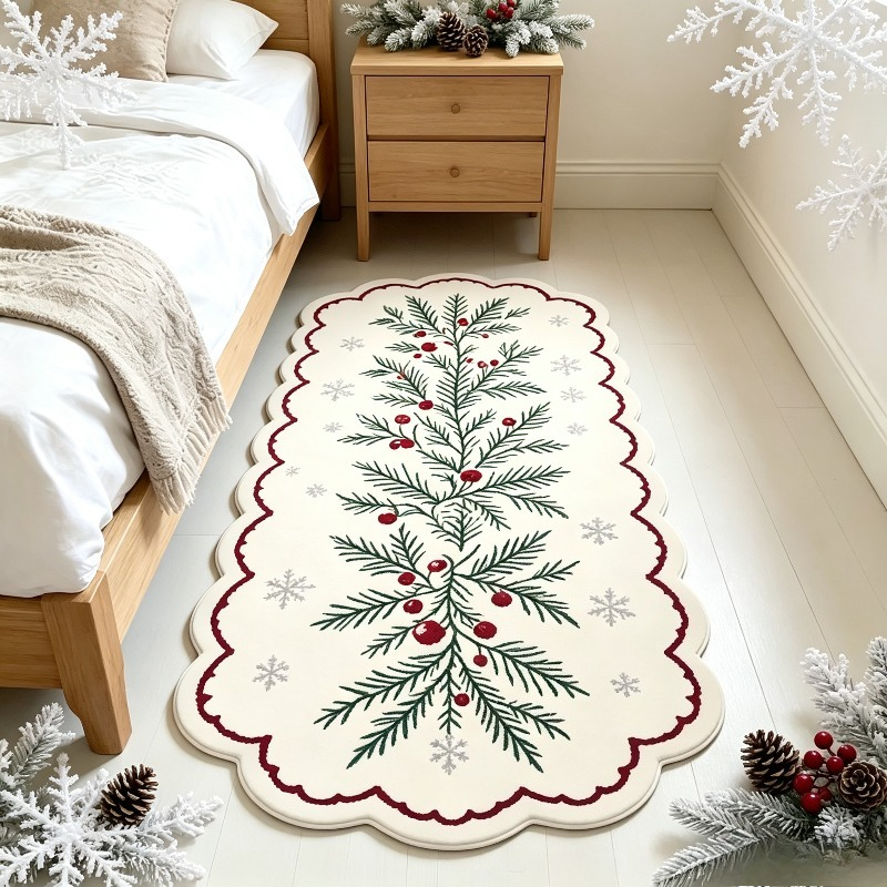 french vintage french style suitable for living room bedroom soft fluffy rug with pine needle berry snowflake non slip machine washable runner rug suitable for bedside door narrow hallway christmas decoration