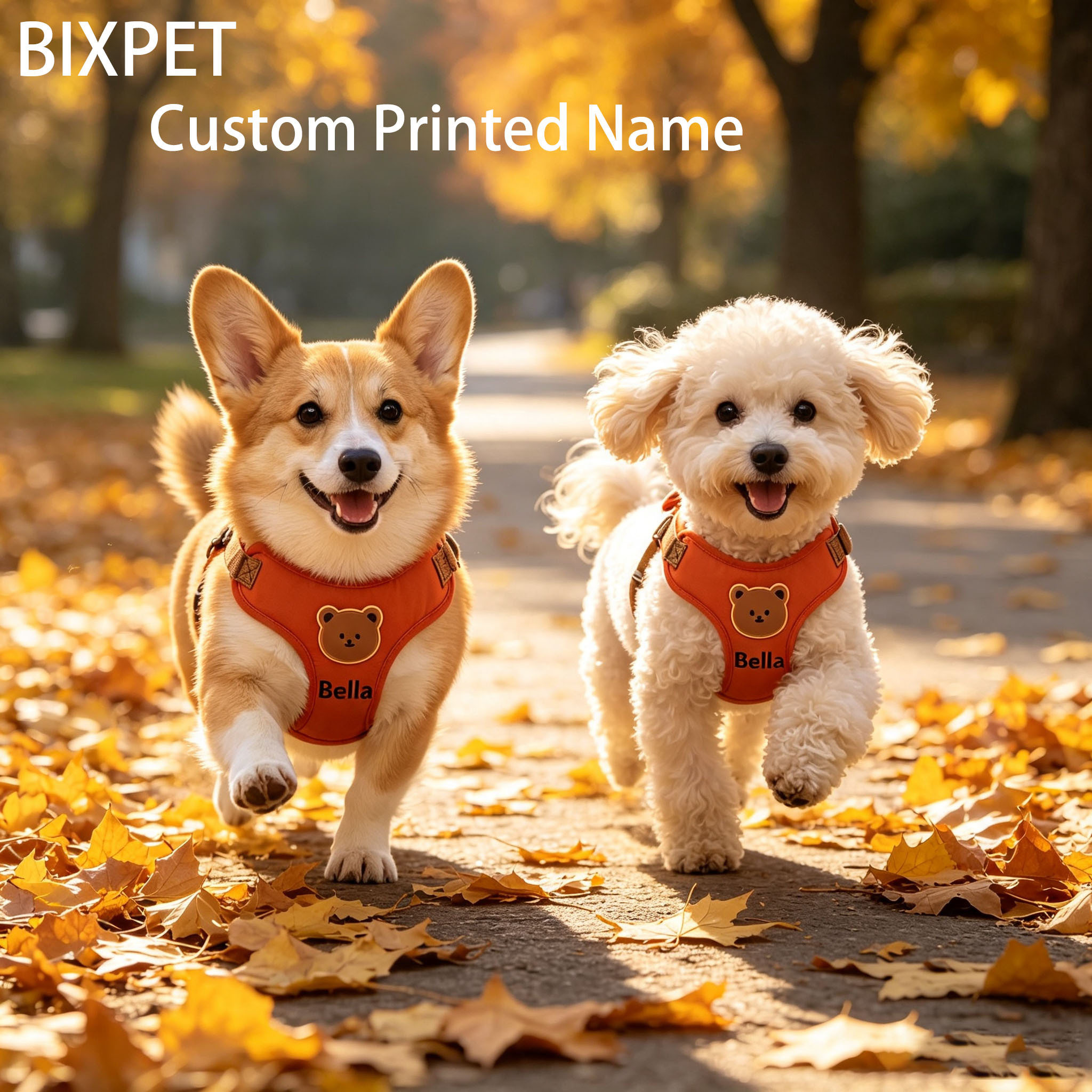 Name/Text Pet Harness and Leash System for Outdoor Walks