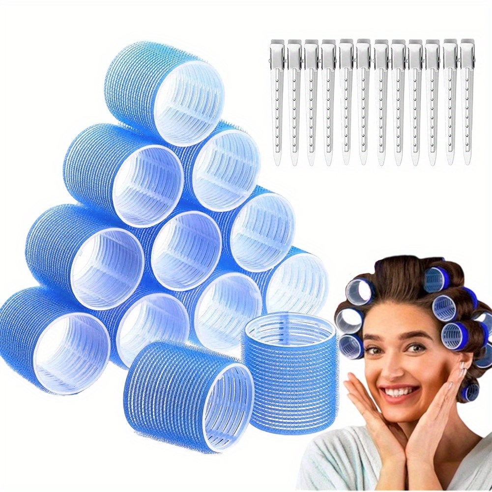 TEMU Set Of 24 Self-stick Hair Curlers - Professional For Hair, Including 12 Curling Rollers And 12 Clips, A Tool For Styling Long, Medium, Short,