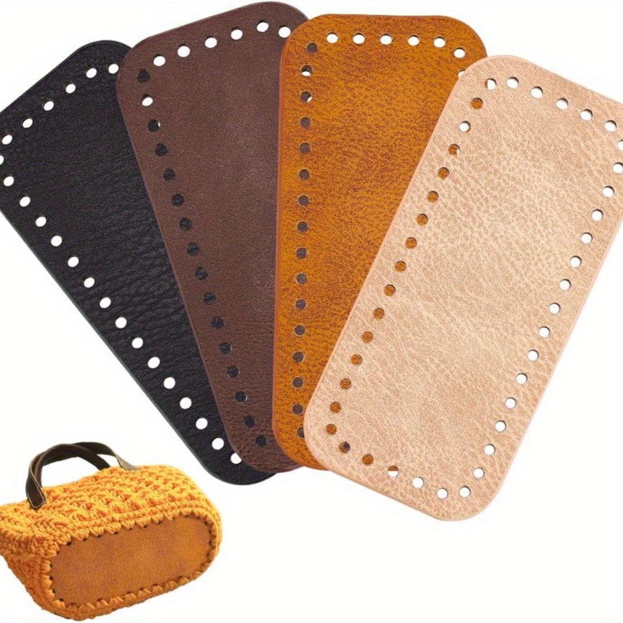 Image of 4pcs Pu Leather Bag Bottom For Crochet, 7 X 3 Inch Rectangle Bag Pad Cushion Base Shaper Crochet Bag Bottom Shaper With Holes For Diy Crochet Bag Shoulder Bags Purse Making, , Diy Wallet Making