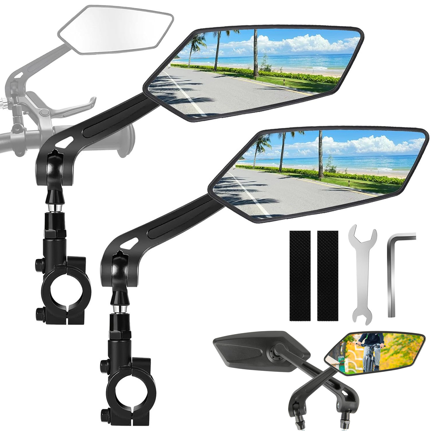 TEMU 2pcs Bicycle Rear View Mirrors, 360 Degree Rotatable Safety Ebike Mirror, Scratch Proof Glass Lens Bike Additions