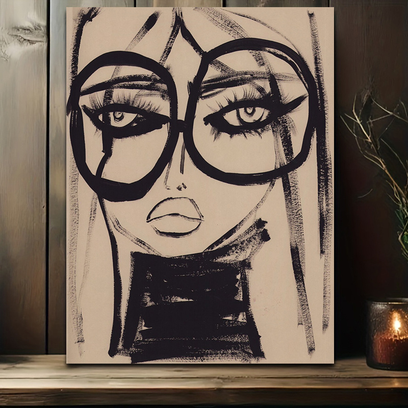 

1pc Art Deco Abstract Woman With Glasses Canvas Art Print, Modern Wall Hanging Decor For Home Office, Bedroom, Classroom - Indoor Monochrome Painting, 11.8x15.8 Inches