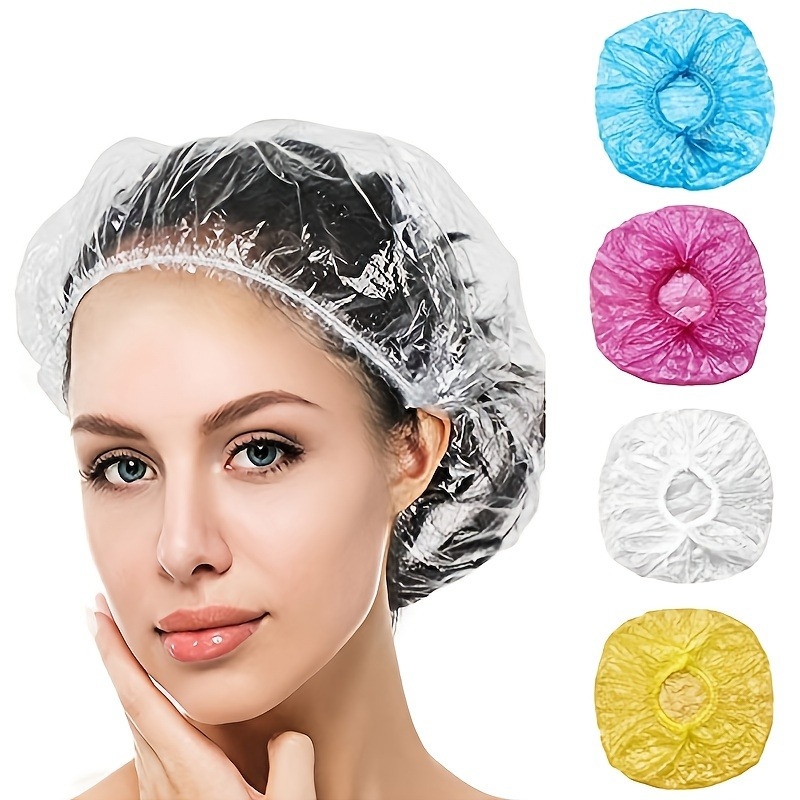 

100pcs Disposable Shower Caps, Pu Polyurethane, Hair Dyeing & Beauty Salons, Plastic