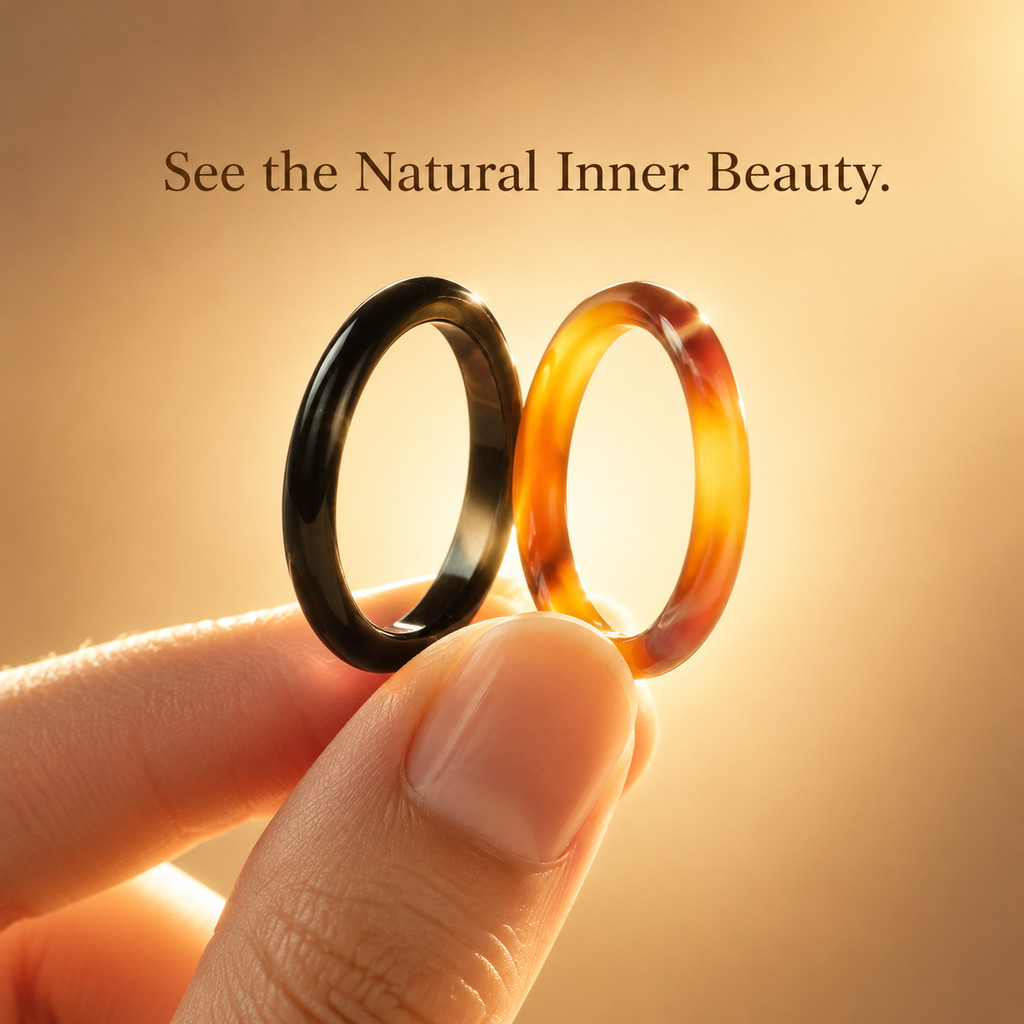 2pcs Black Agate & Brown Agate Natural Stone Ring Set