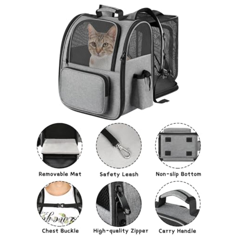 Cat Backpack Cat Carrier Backpack Expandable Pet Carrier Backpack Foldable Designed for Travel Airline-Approved Breathable Mesh Dog Carrier Backpack for Small Pets Dogs Outdoor Hiking Camping