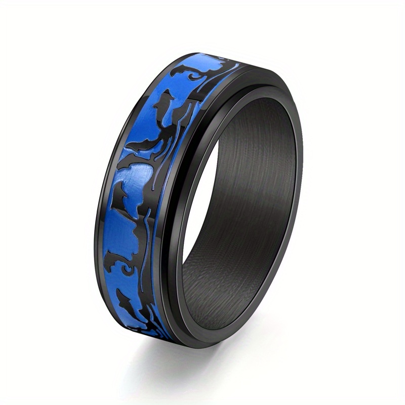 1pc mens titanium steel rotating ring ocean   hypoallergenic anxiety relief jewelry with synthetic synthetic zirconia casual sports style for casual attire Product details 1