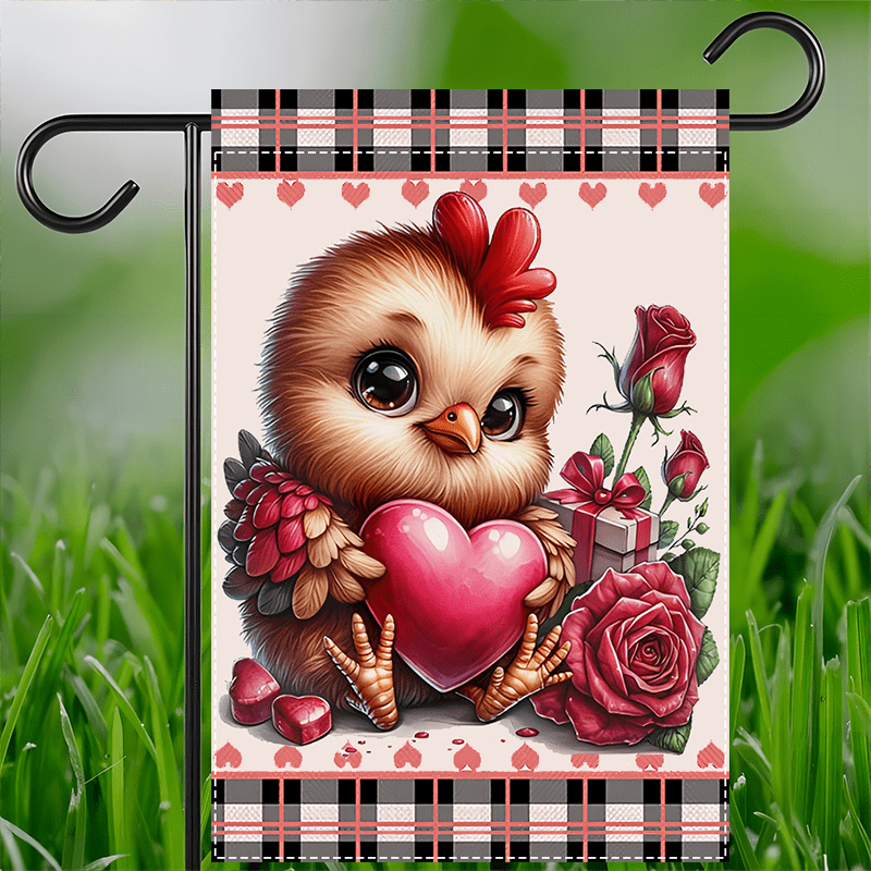 

1pc Chick Valentine's Day Garden Flag, Double-sided, Waterproof Polyester, 12x18inch, No Flagpole Needed, Burlap, Indoor & Outdoor Decor For