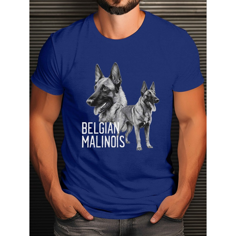 

T-shirt pour homme, Belgian Malinois, col rond décontracté, manches courtes, tissu tricoté 100% polyester, légèrement extensible, coupe régulière, vêtements d'été - 150gsm