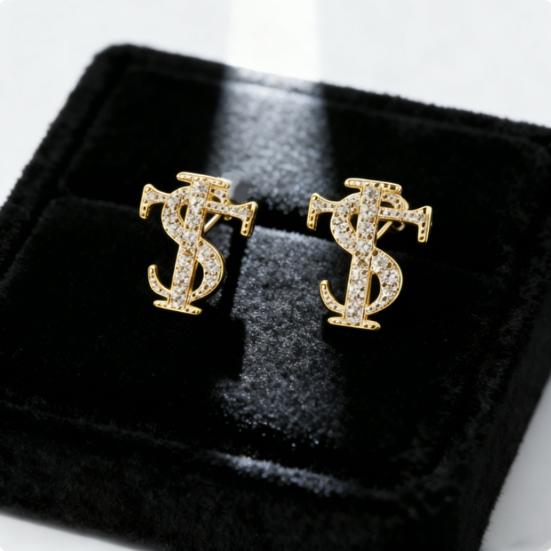 TEMU Leichte Luxus $Symbol Ohrringe, polierte Trend-, auffällige Ohr-Accessoires, geeignet für Damen, Streetwear, und als Geschenk