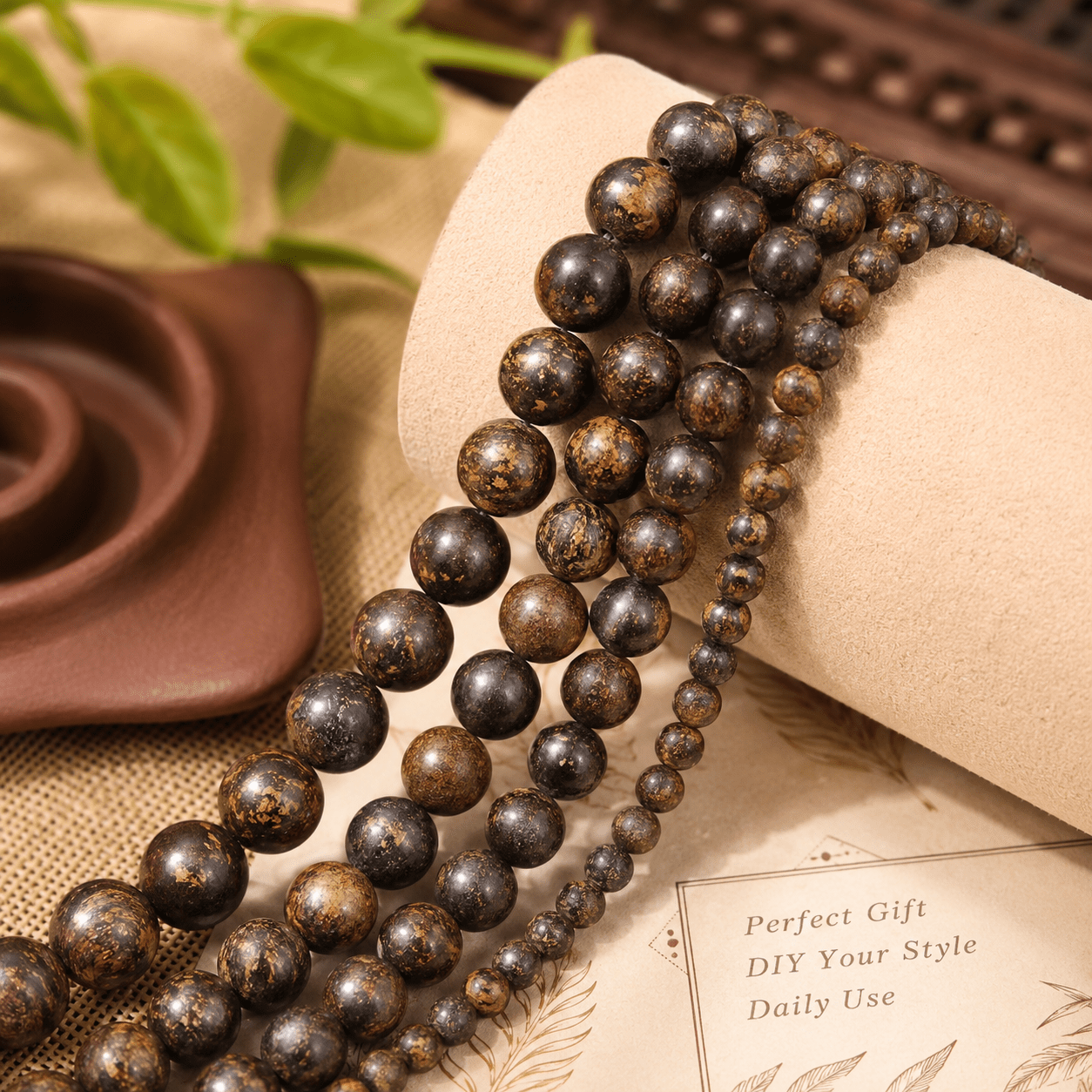 TEMU Round Bronze Stone Beads Loose Spacer Beads For Bracelet Necklace Jewelry Making Supplies