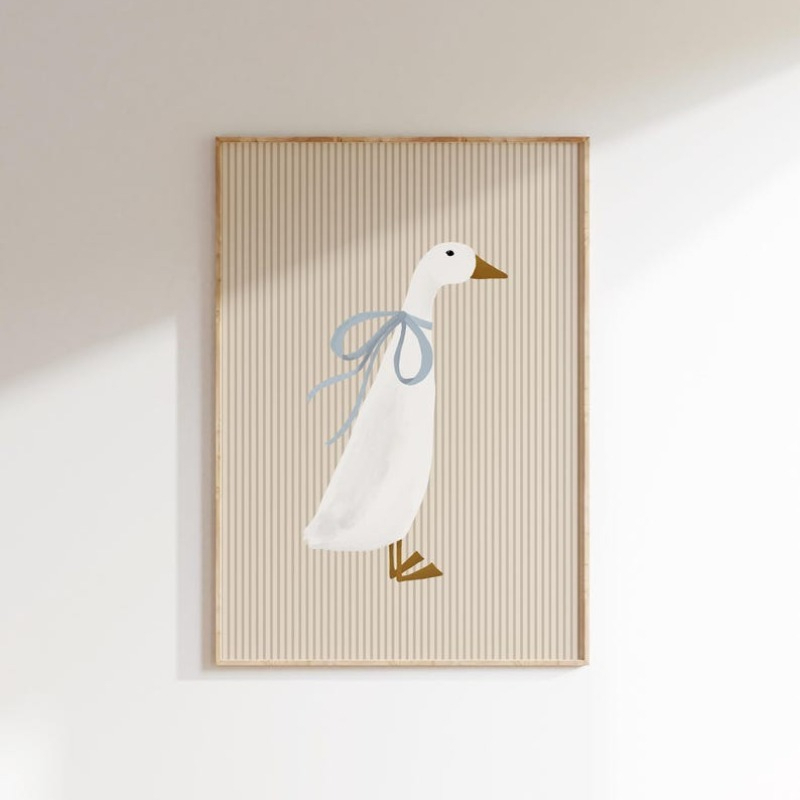 E-shop 1 Stück rahmenloses minimalistisches Enten- & Gänse-Poster für Mädchenzimmer-Dekor – Weiches pastorales Entenmuster,