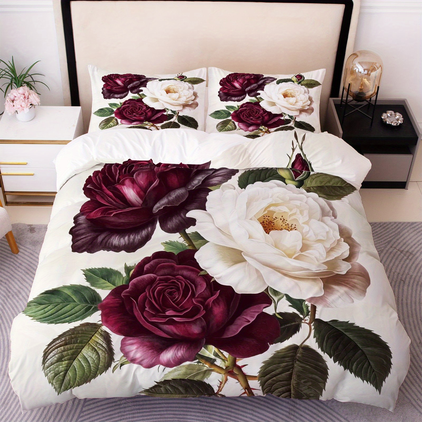 TEMU 3pcs Duvet Cover Set,1 Duvet 2 Pillowcases(without Filler),floral Vintage Elegant Rose Theme,valentine's Bedding Set,suitable For Decoration