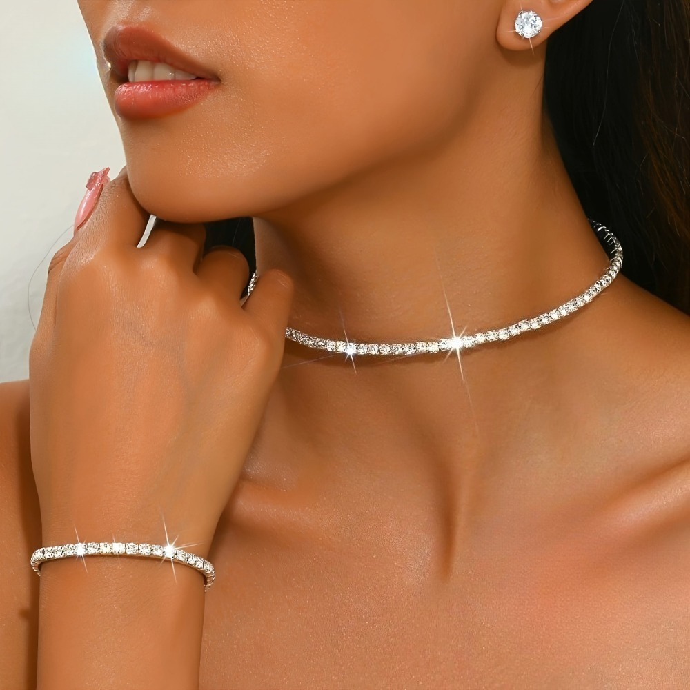 925 sterling silver moissanite jewelry set womens luxury tennis necklace bracelet earrings three piece set mothers day valentines day gift high end birthday jewelry hypoallergenic nickel free european and american   Product details 1