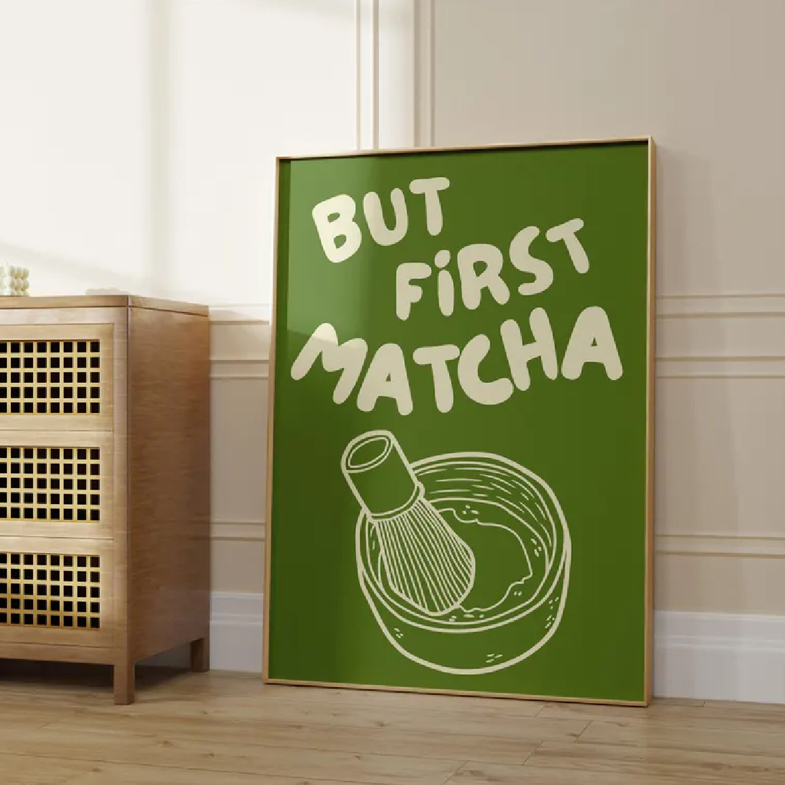 E-shop 2D Flach, 2D Flach, . Wanddeko, ein Retro-Poster mit Matcha-Zitat, minimalistische Leinwandkunst, auffällige und fantasievolle Wanddekoration,
