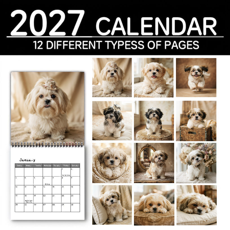 TEMU 2027 Full Year 12 Month Wall Calendar, High Quality Monthly Planning Calendar, Hd Printing Little Shih Tzu Vintage Love For Birthday, Christmas,