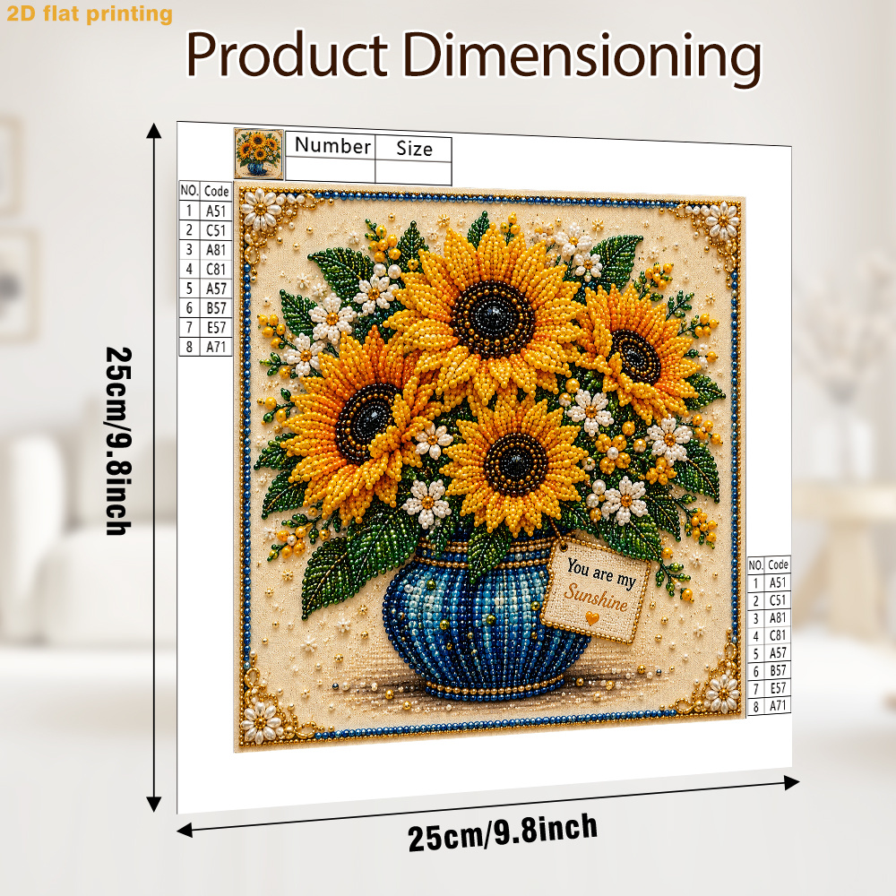 TEMU Kit Pittura 2D con Stampa Piatta - Girasoli in Vaso Blu, Perle , Scintillanti, , Set Completo di Strumenti e Perle Extra, Regalo per Halloween e