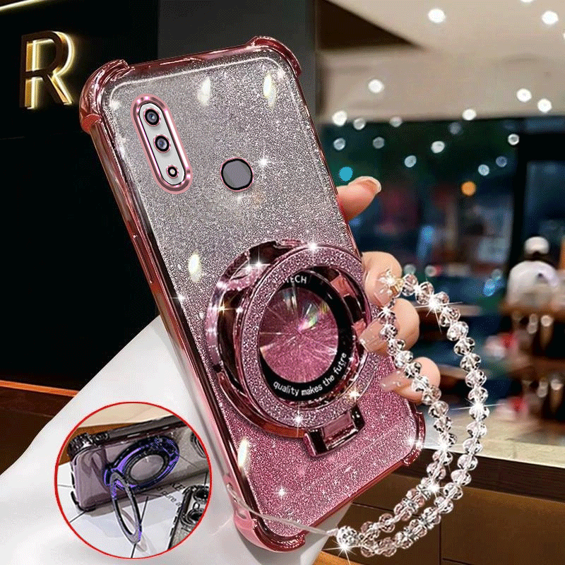 TEMU Чохол для for Samsung Galaxy A10s з браслетом, блискітками, чотирикутним захистом від падінь, ударостійкий, розкішний, м'який чохол з магнітним